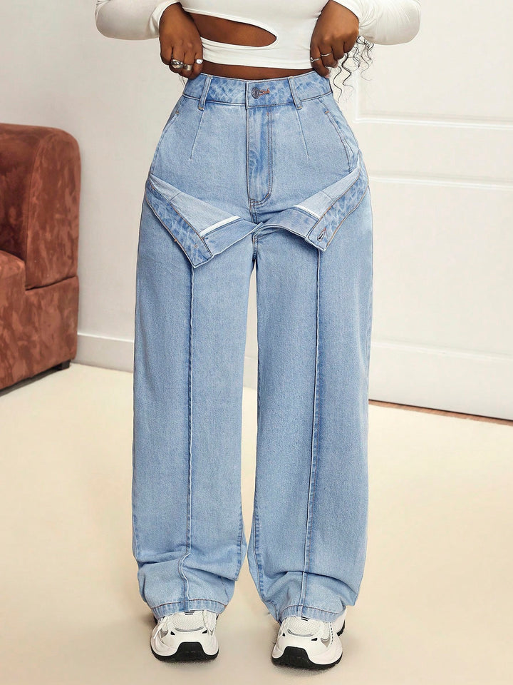 Damen weite Jeans mit innovativem Schnitt und asymmetrischem Design Drune