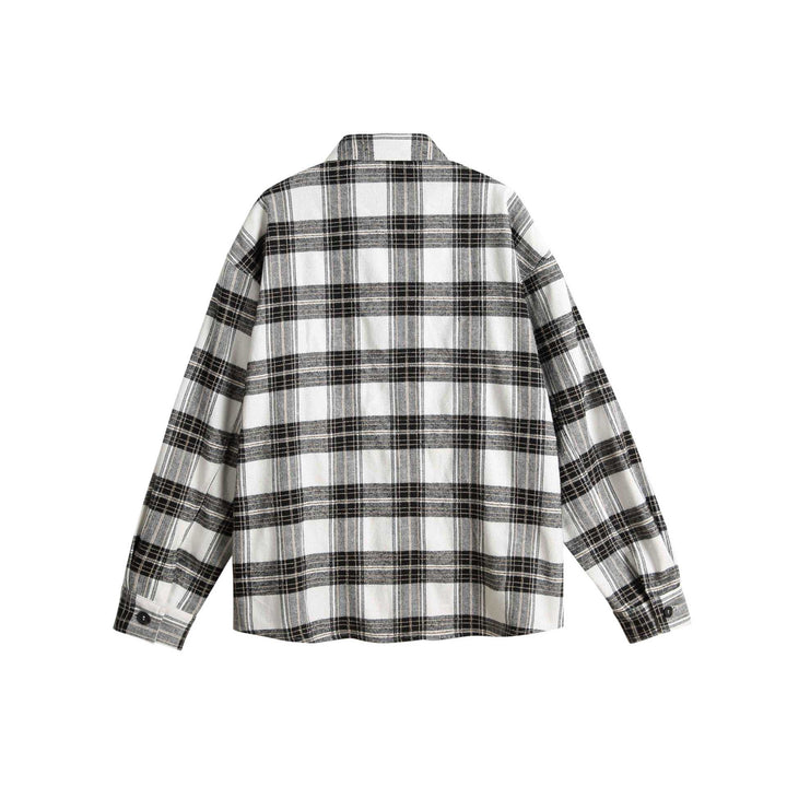 Unisex Oversize-Hemdjacke im Karo-Mix mit vertikaler Argyle-Stickerei Drune
