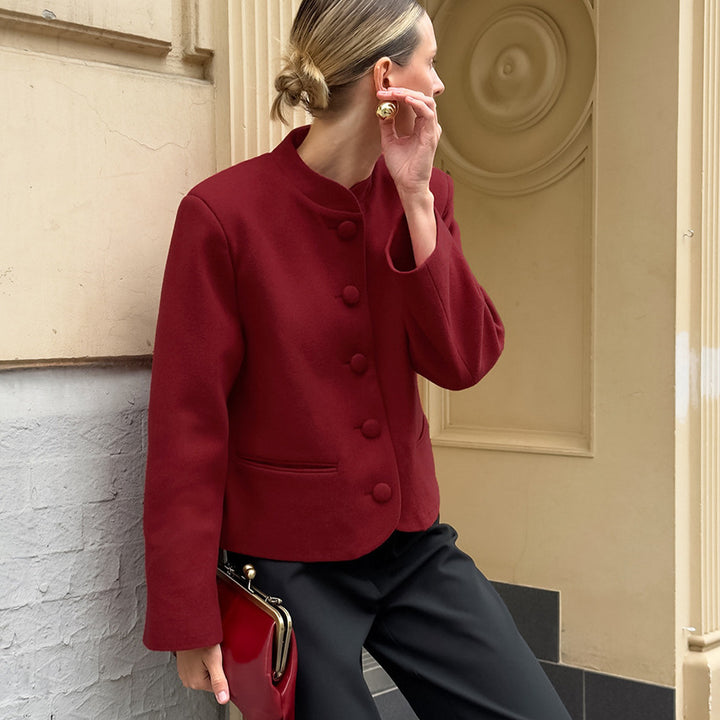 Damen Modische Jacke mit hochgeschlossenem Kragen und Knopfdetails Drune
