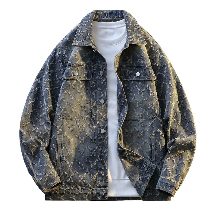Herren Oversize-Jeansjacke mit gestepptem Allover‑Muster und Brusttaschen Drune