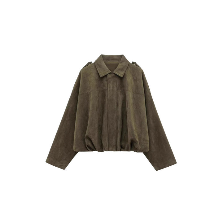 Damen lockere Cropped Jacke aus Wildlederimitat Drune