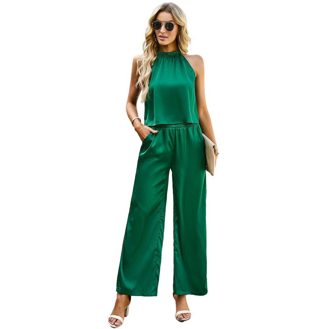 Damen eleganter Jumpsuit mit ausgestelltem Bein und hohem Kragen Drune