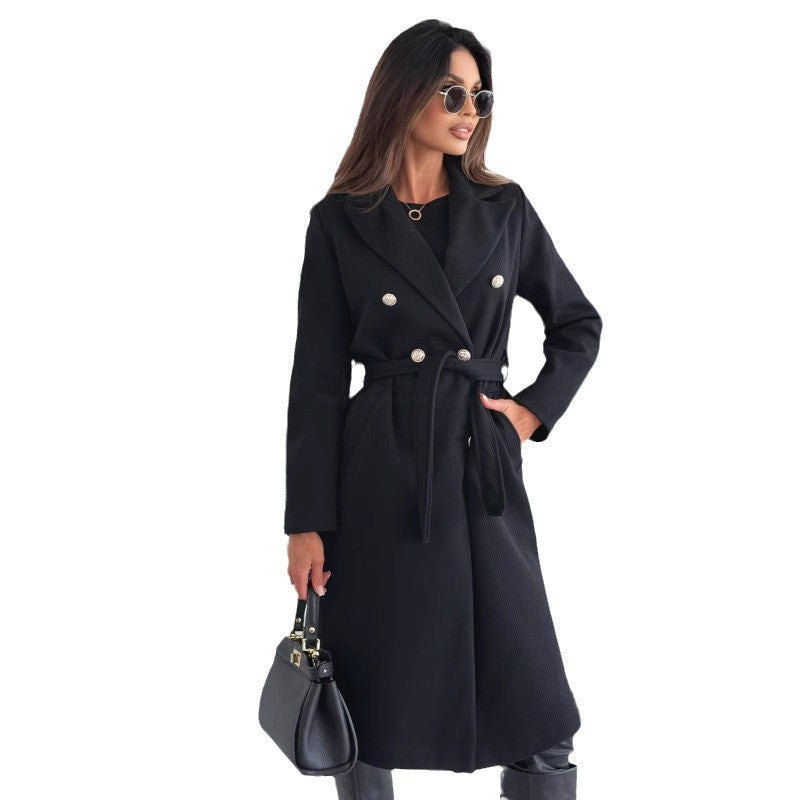 Damen eleganter Trenchcoat mit tailliertem Schnitt und seitlichen Taschen Drune
