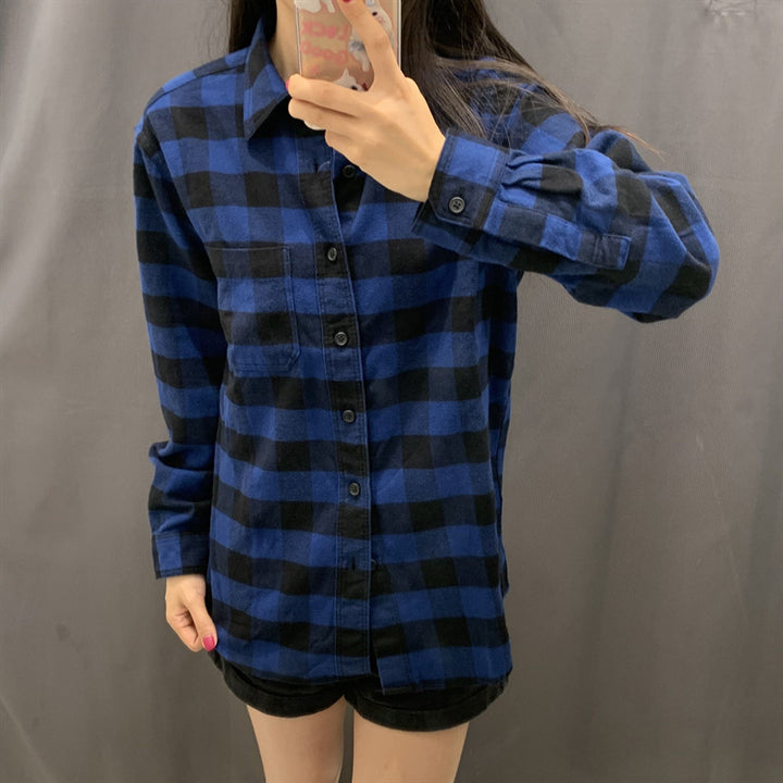 Damen Karierte Flanell-Hemdbluse Drune
