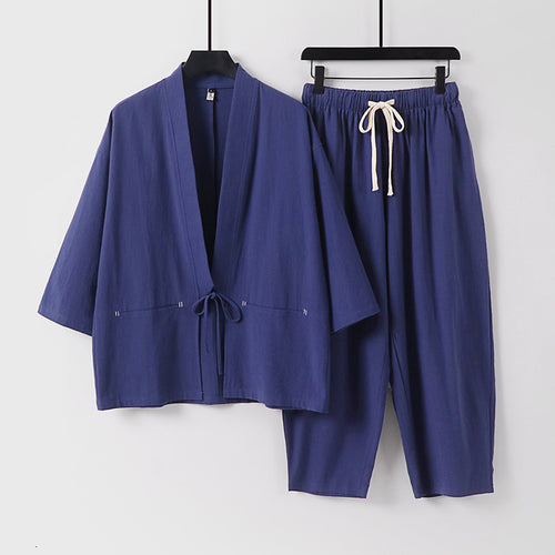 Unisex Kimono-Lounge-Set mit Kurzjacke und elastischer Kordelhose Drune