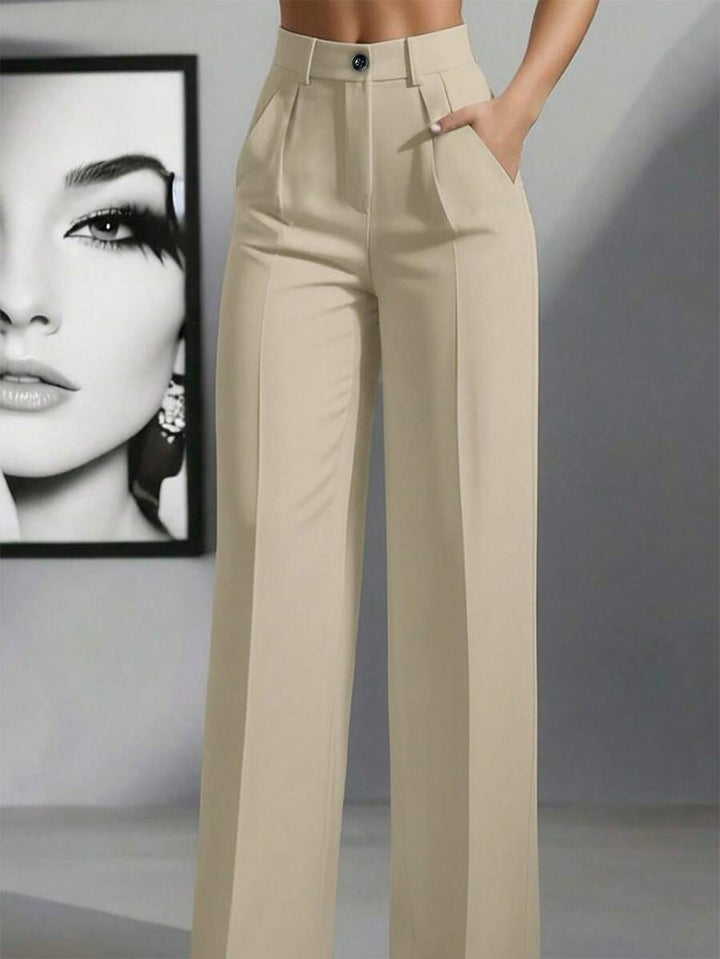 Damen Hochtaillierte Palazzo-Stretchhose mit Bügelfalte und Eingrifftaschen Drune