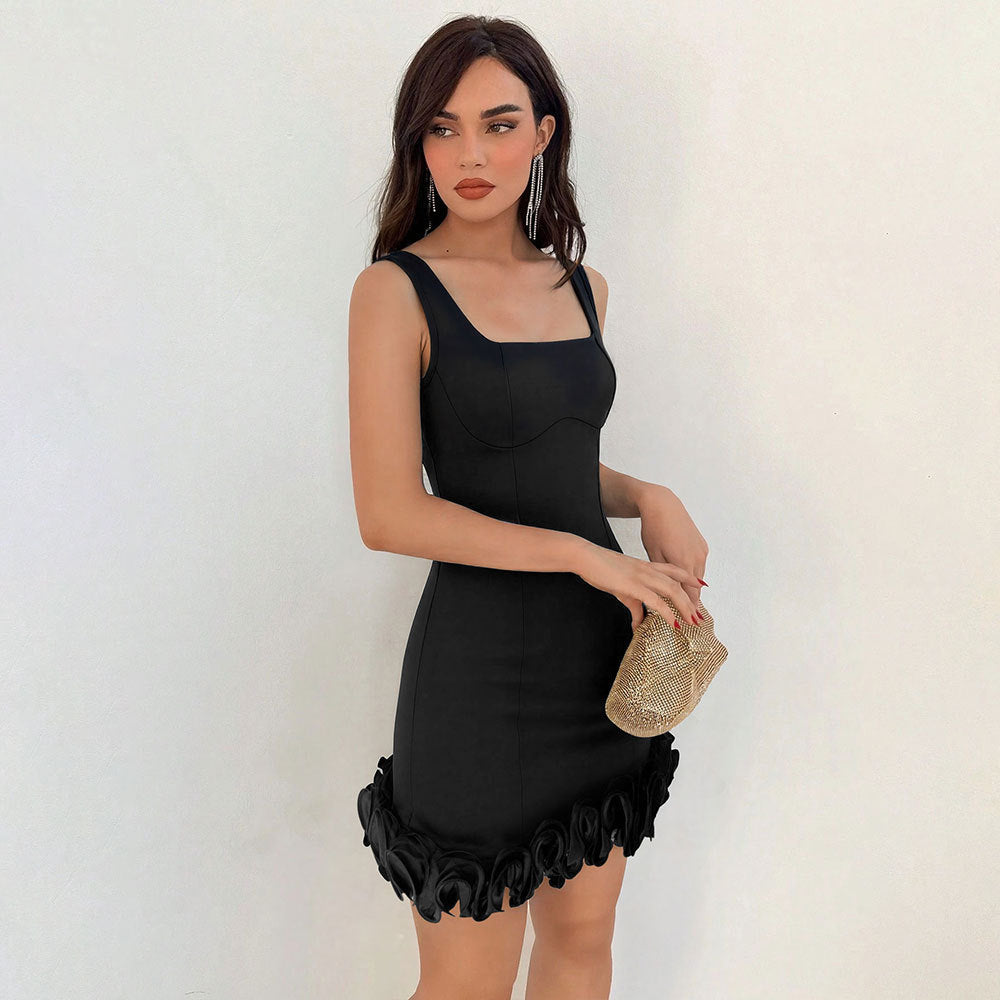 Damen figurbetontes Cocktailkleid mit eleganter Rüschendekoration Drune