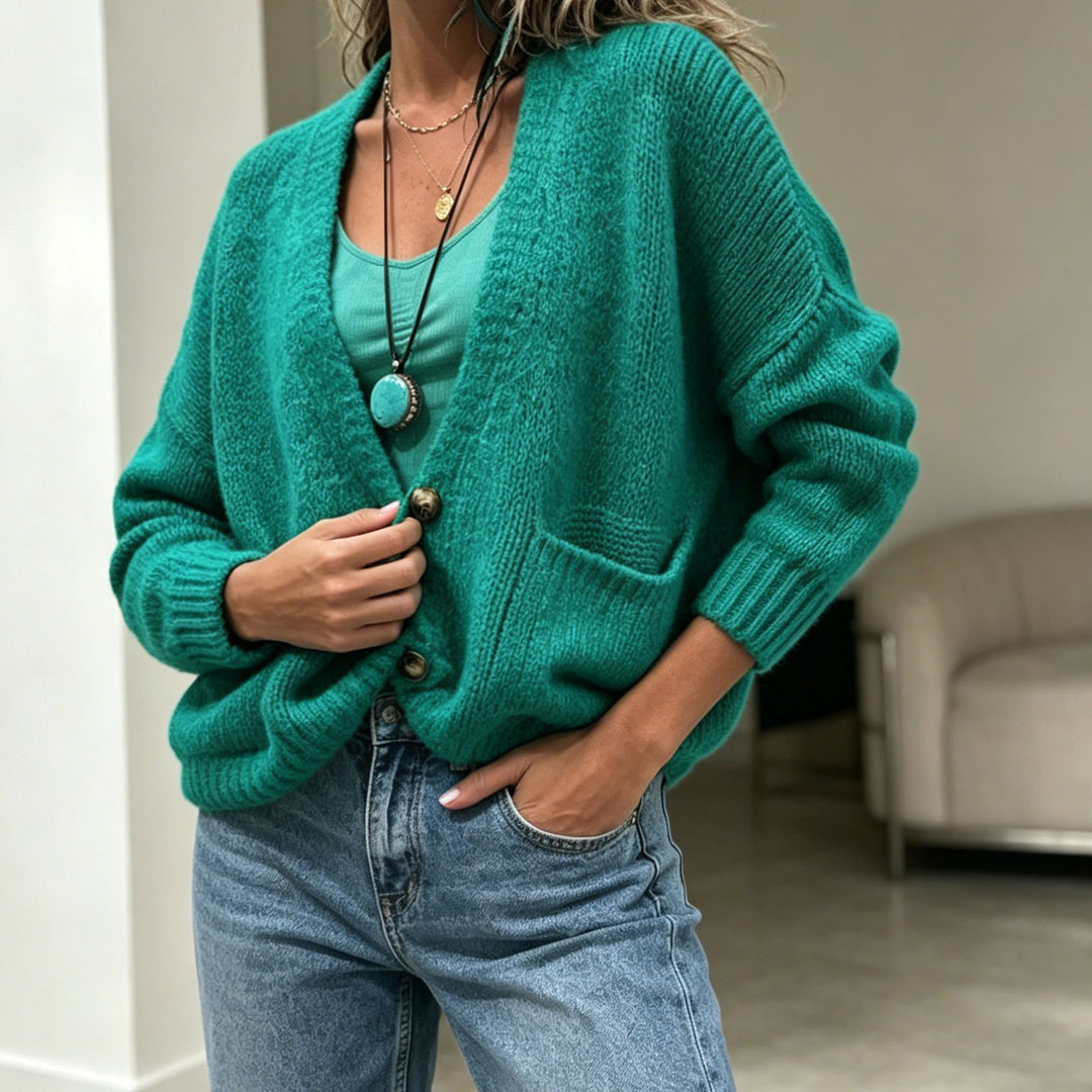Damen Grobgestrickter Oversize-Cardigan mit Knopfleiste und Eingrifftaschen Drune
