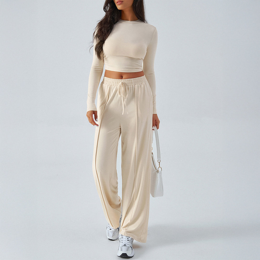 Damen nan weite Loungehose mit elastischem Kordelbund und fließender Jersey‑Qualität Drune