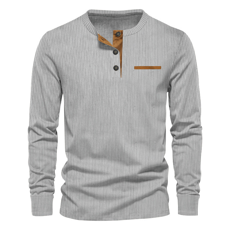 Herren nan Langarm-Henley mit feiner Rippenstruktur, schmaler Silhouette und Brustpaspel Drune
