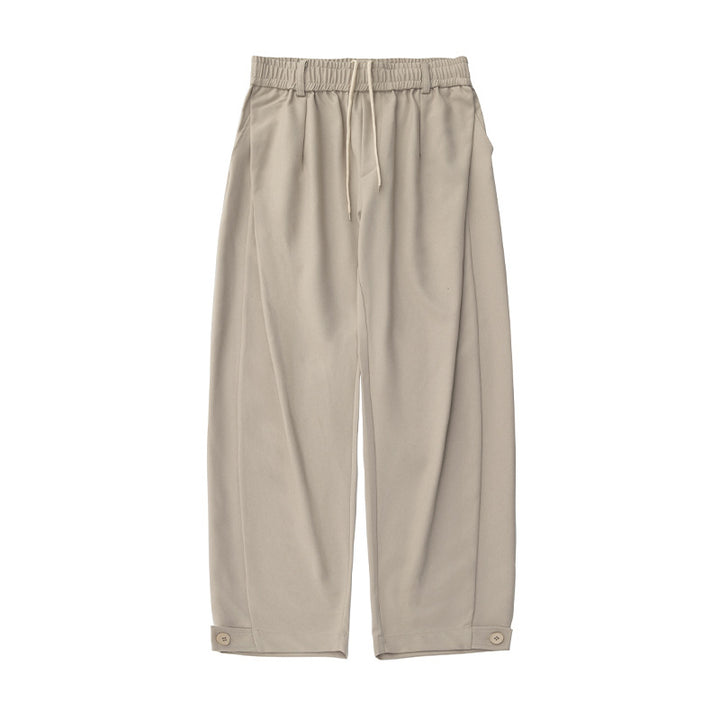 Damen Weite Bundfalten-Hose mit Elastikbund, Tunnelzug und Knopfmanschette Drune