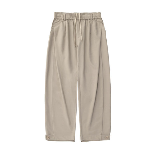 Damen Weite Bundfalten-Hose mit Elastikbund, Tunnelzug und Knopfmanschette Drune