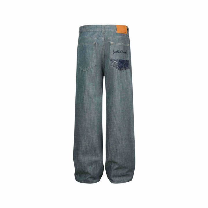 Damen Weite High‑Waist Jeanshose mit dekorativen Umschlagtaschen Drune