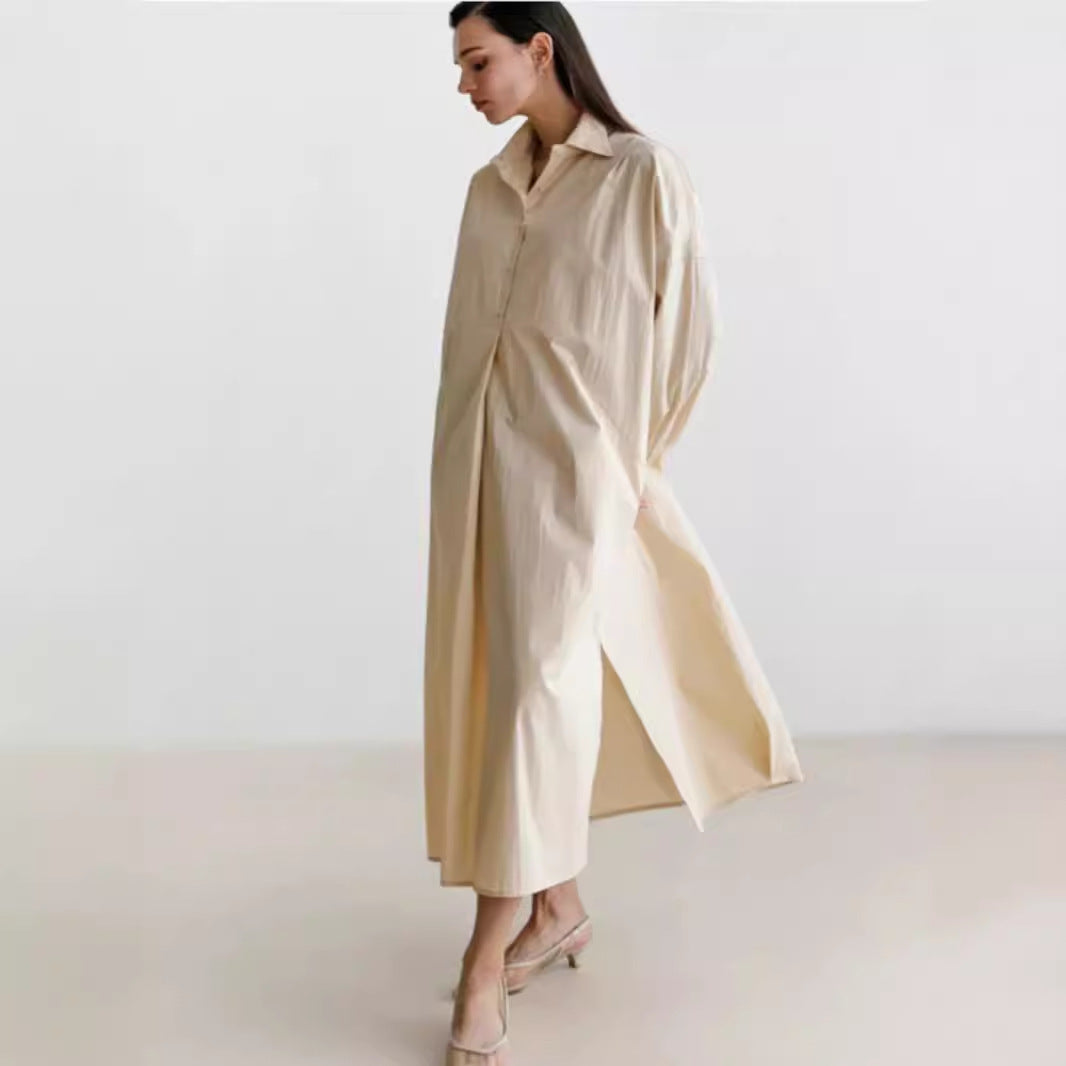 Damen Fließendes Oversize‑Hemdkleid mit Kentkragen, Kimonoärmeln und Seitenschlitzen Drune