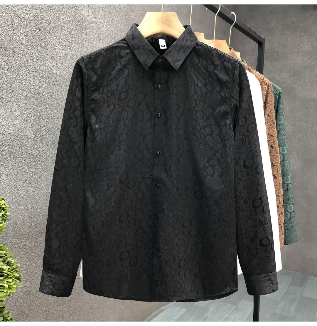 Herren Langärmeliges Jacquard-Hemd mit feinem Blumenrelief und Kentkragen Drune
