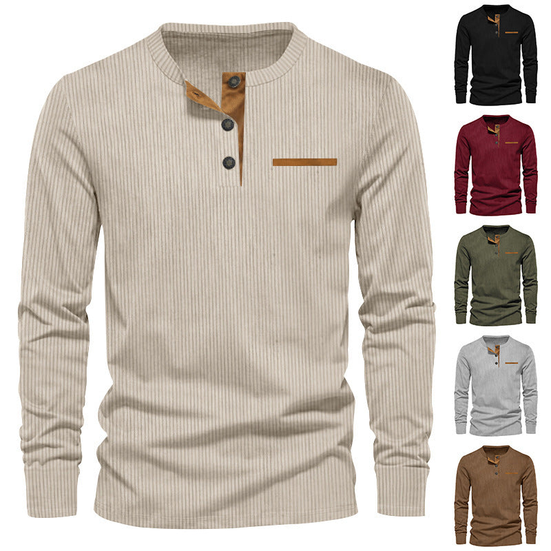 Herren nan geripptes Henley Langarmshirt aus Baumwollmischung figurbetont Drune