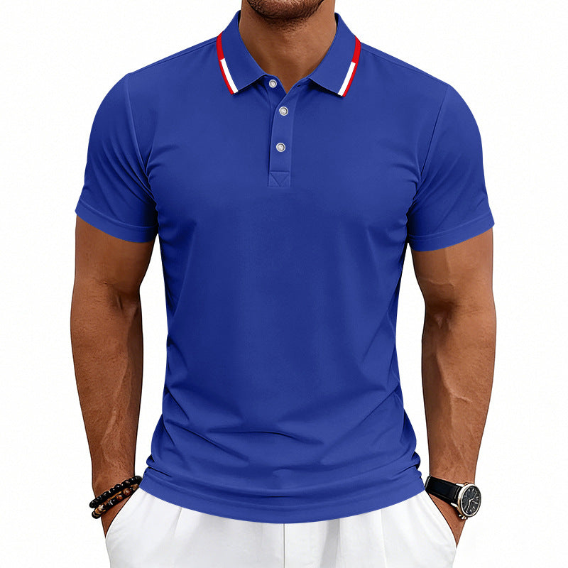 Herren nan tailliertes Kurzarm-Poloshirt mit Kontrastkragen aus atmungsaktivem Piqué Drune