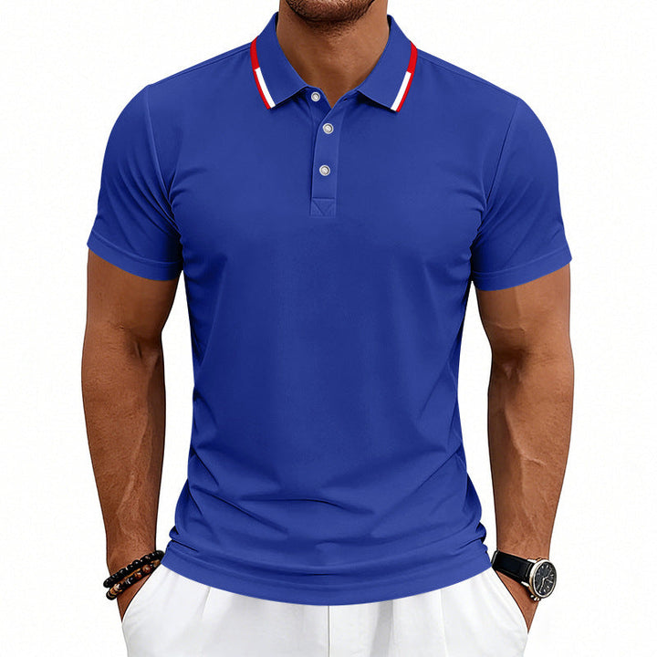 Herren nan tailliertes Kurzarm-Poloshirt mit Kontrastkragen aus atmungsaktivem Piqué Drune
