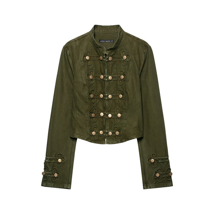 Damen Cropped Husarenjacke mit Zierkordeln und Stehkragen Drune