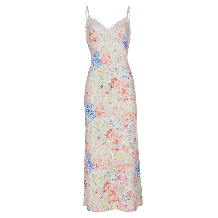 Damen Maxikleid mit floralen Akzenten und Spitzenbesatz Drune