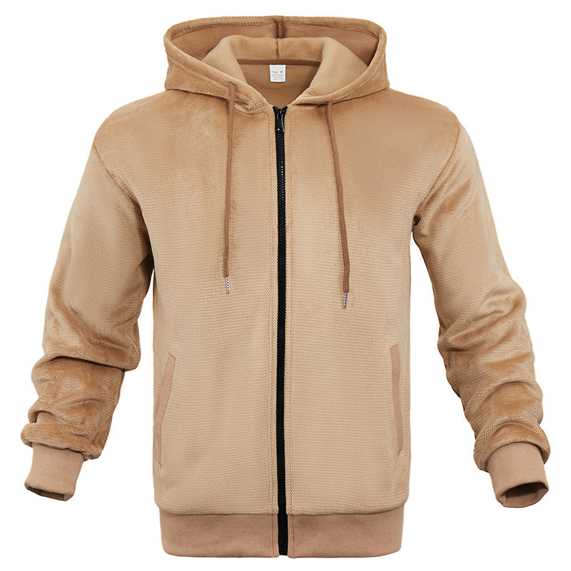 Herren Strukturiertes Kapuzen-Sweatshirt mit Vollzip, Seitentaschen und Rippbündchen Drune