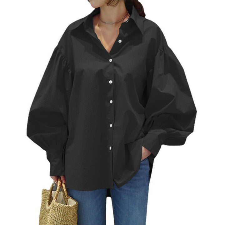 Damen Oversize-Bluse mit Ballonärmeln und Hemdkragen Drune