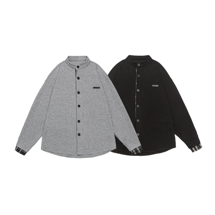 Unisex Oversize-Sweatjacke im Hemdjacken-Look mit Stehkragen Drune