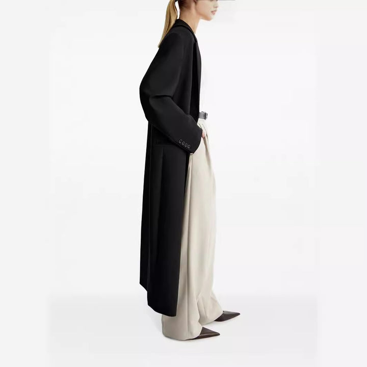 Damen lang geschnittener einreihiger Oversize-Mantel mit schmalem Revers Drune