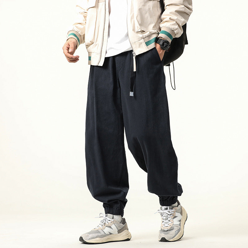 Herren Baggy‑Sweatstyle Cargohose aus schwerer Baumwolle mit elastischem Knöchelabschluss und Utility‑Schlaufen Drune