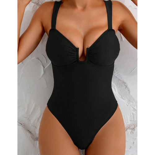 Damen eleganter V-Ausschnitt Badeanzug Drune