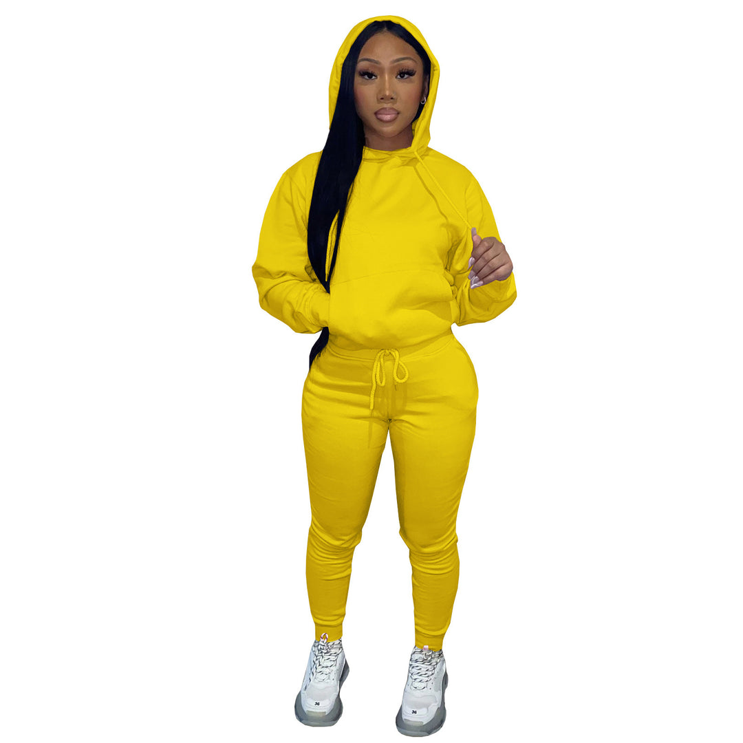 Damen nan Kapuzen-Lounge-Set mit Kängurutasche taillierter Jogginghose und Bündchen Drune