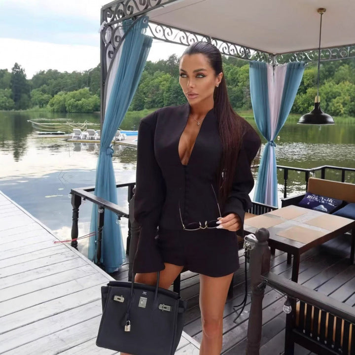 Damen Blazerjacke mit klassischem Kragen und eleganten Knopfdetails Drune