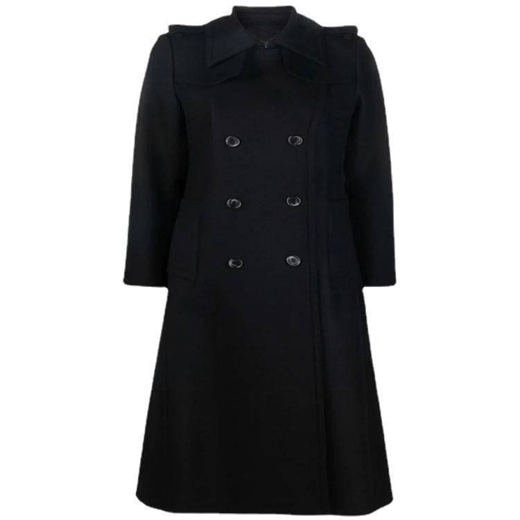 Damen Gehrock-Mantel im Trenchcoat-Stil mit betonter Taille und Schulterriegel Drune