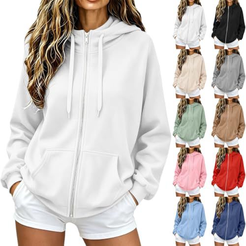 Damen Oversize-Zip-Hoodie aus Microfleece mit Kängurutaschen Drune