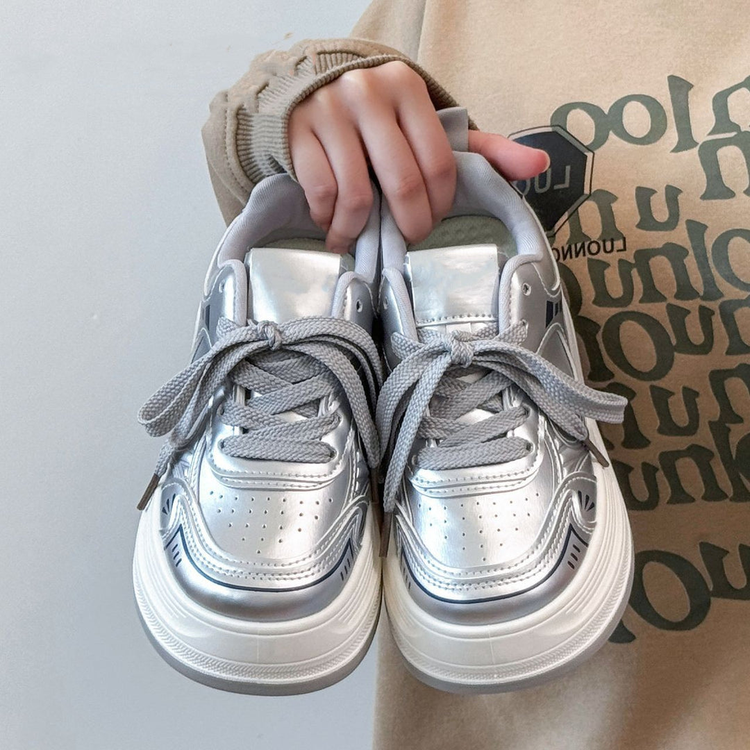 Damen Moderne Plateau-Sneaker mit metallic-Optik und dämpfender EVA-Zwischensohle Drune