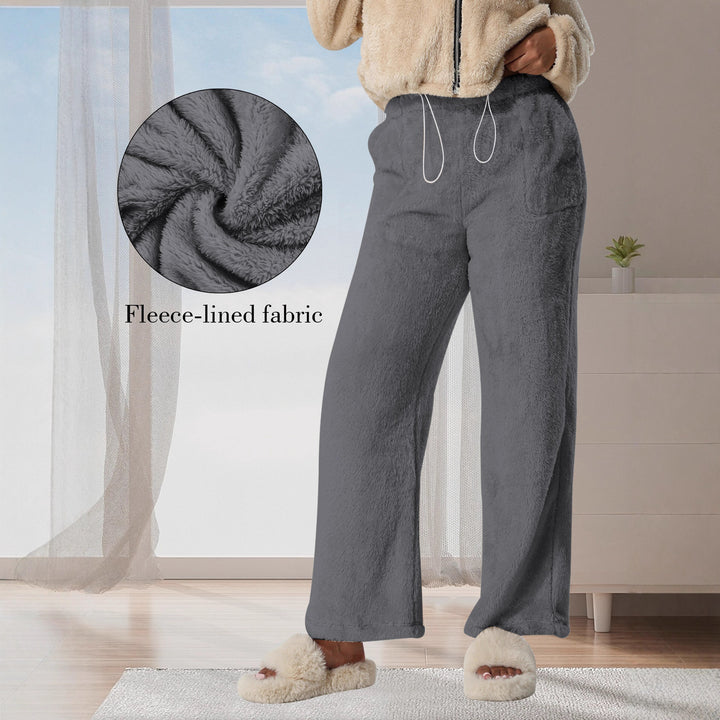 Damen Kuschelige Lounge‑Hose mit weitem Bein, Fleecegefüttert und Kordelzug Drune