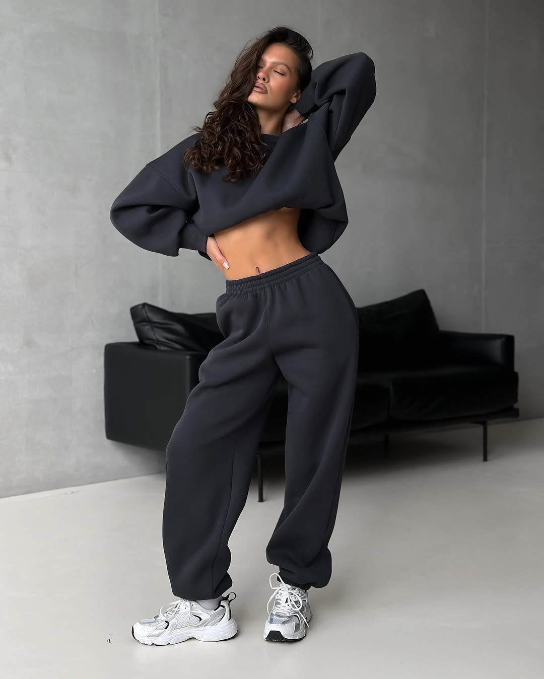 Damen taillenhohe French-Terry Jogginghose mit elastischem Bund und gerippten Fußbündchen Drune