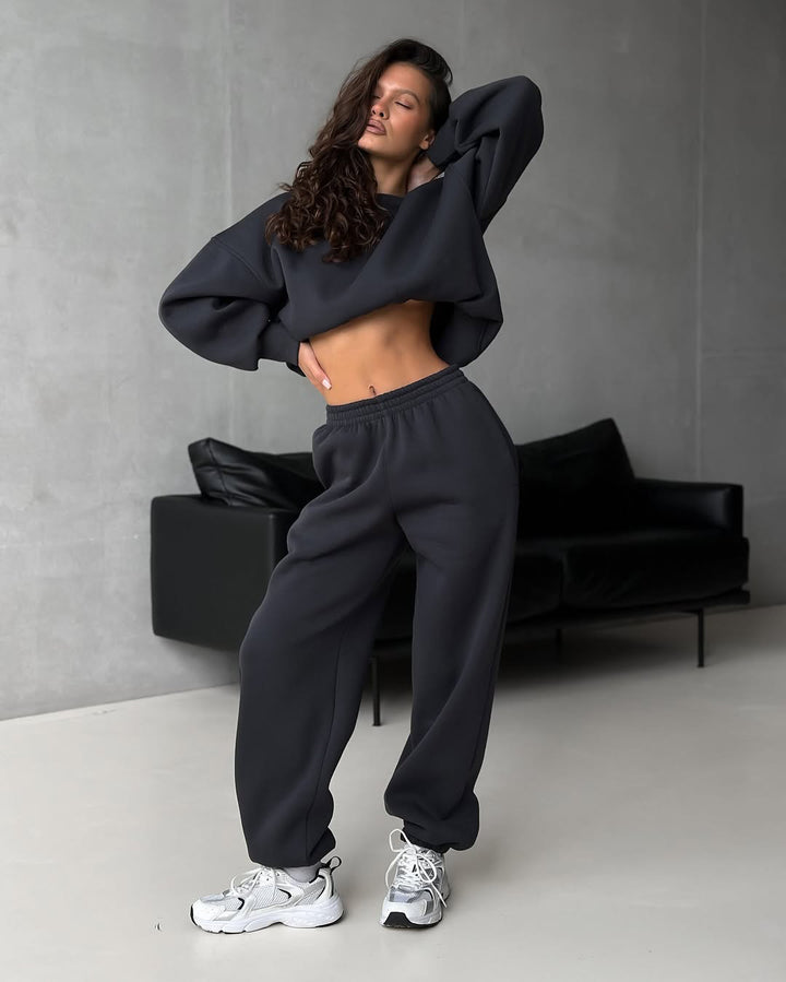 Damen taillenhohe French-Terry Jogginghose mit elastischem Bund und gerippten Fußbündchen Drune