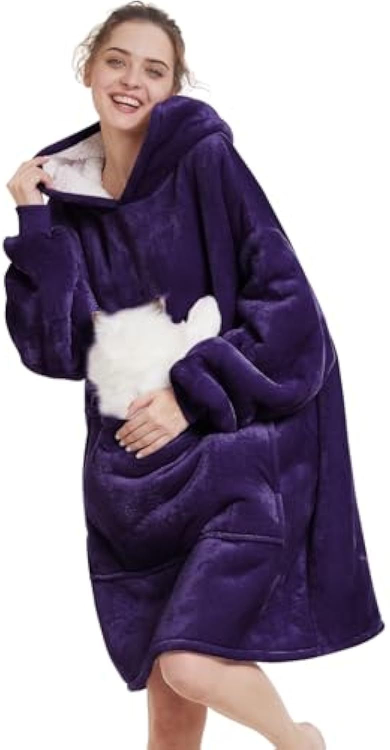 Damen Oversize Kapuzen-Kuscheldecke aus Mikrofaser mit Sherpa-Futter Drune