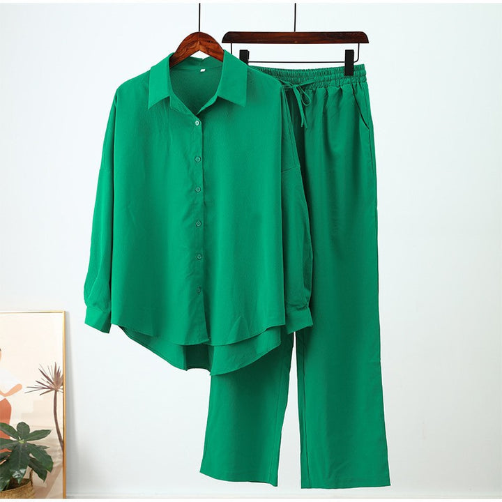 Damen nan lockeres zweiteiliges Lounge-Set mit Oversize-Hemd und elastischer Bundhose Drune