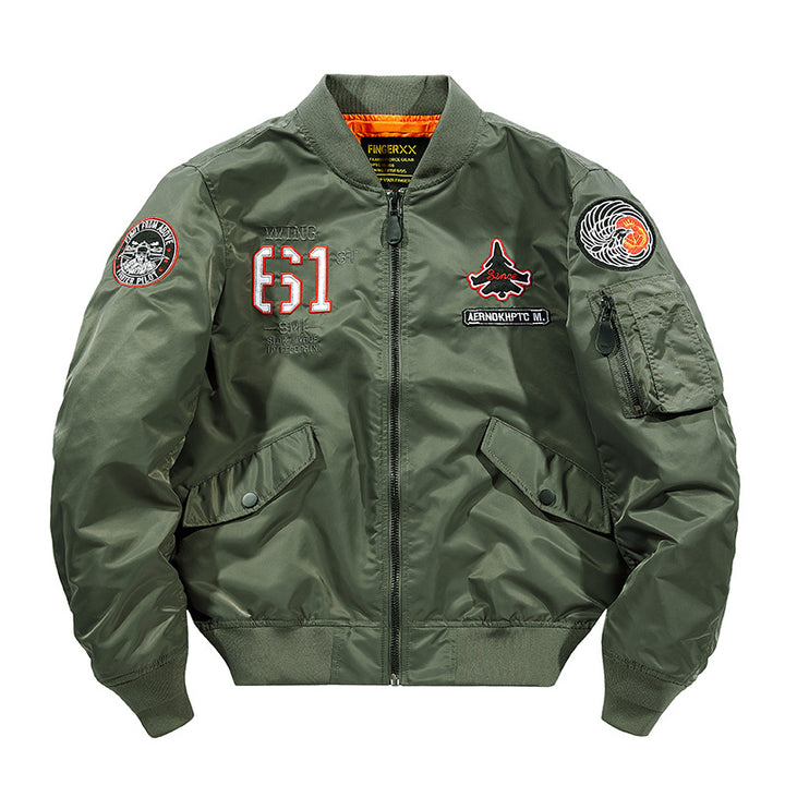 Herren  Kontrast-gefütterte bestickte Patches Piloten Bomberjacke mit Utility-Ärmeltasche Drune