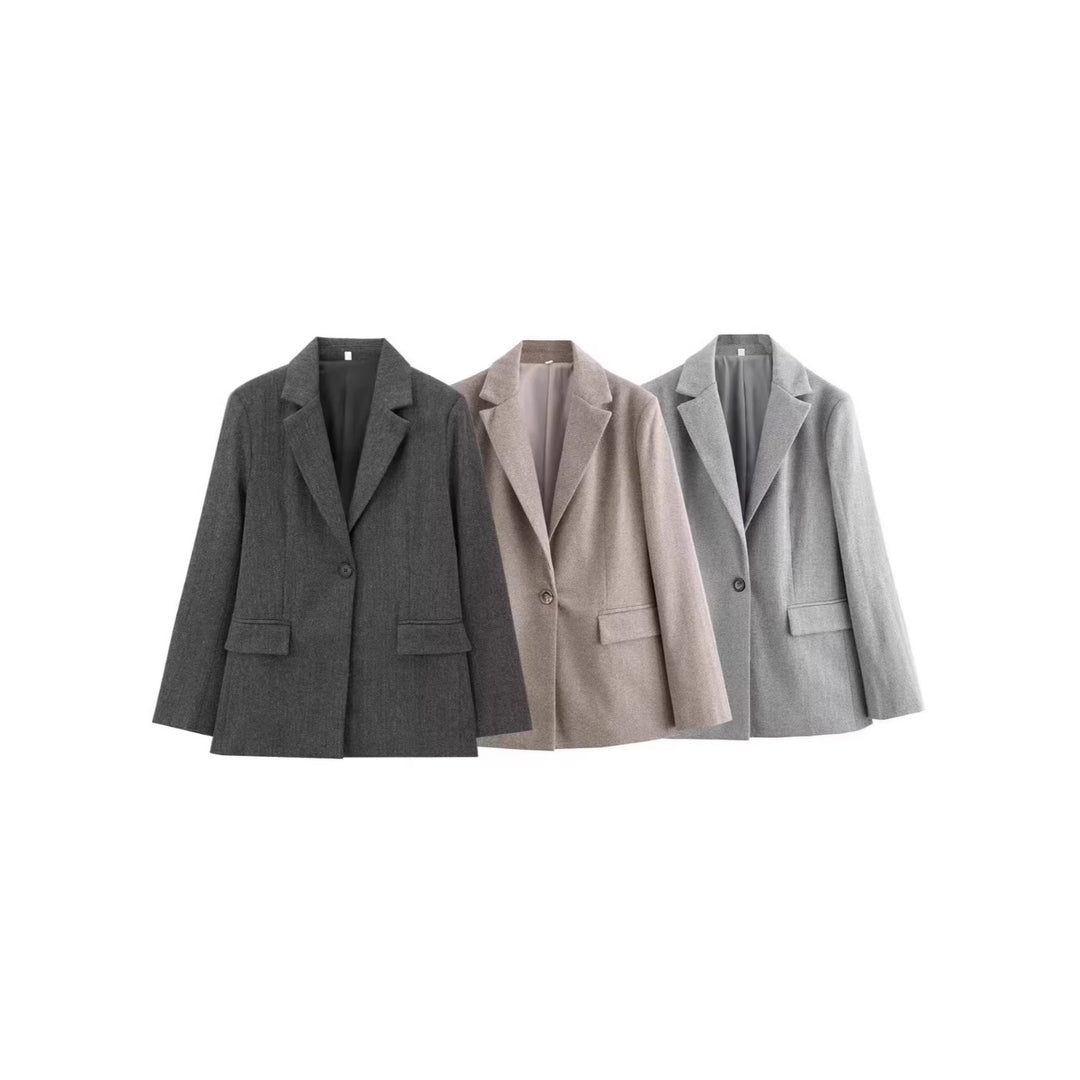 Damen Einreihiger Blazer mit Fischgrätmuster, Reverskragen und Pattentaschen Drune
