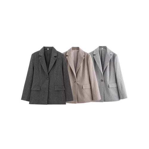 Damen Einreihiger Blazer mit Fischgrätmuster, Reverskragen und Pattentaschen Drune