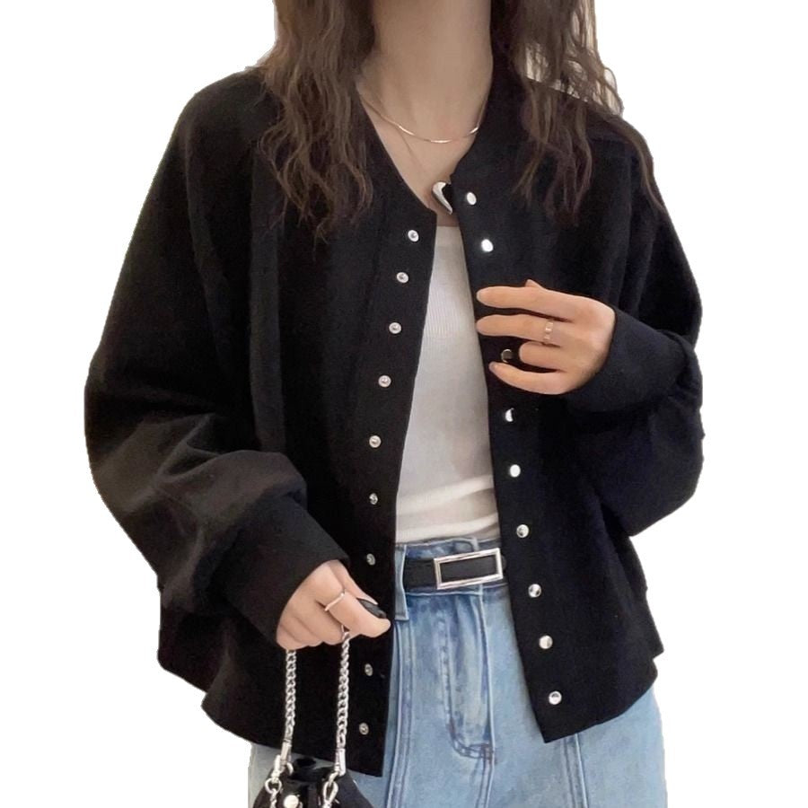 Damen Sportliche Collegejacke mit glänzenden Druckknöpfen Drune