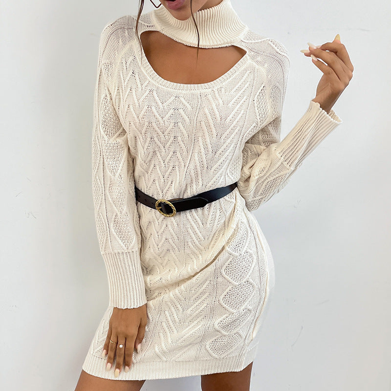 Damen Strick-Minikleid mit Cut-Out und Rollkragen Drune
