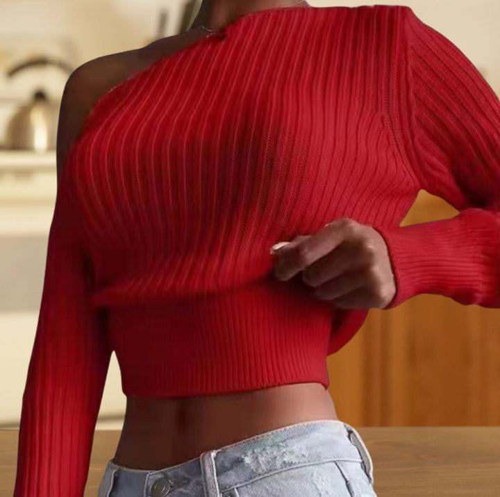 Damen Übergroßes Strickoberteil mit asymmetrischem Design und offenem Schulterbereich Drune