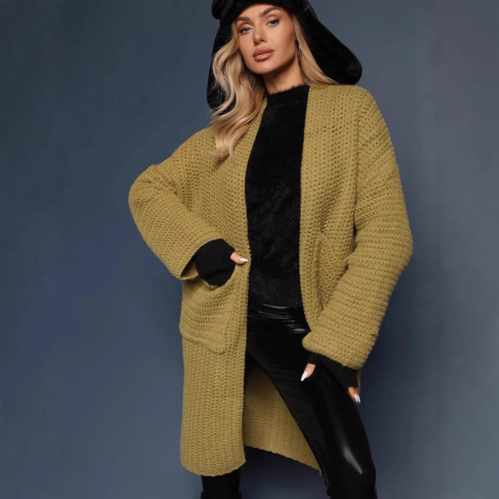 Damen oversized Strickjacke mit tiefem V-Ausschnitt und praktischen Taschen Drune