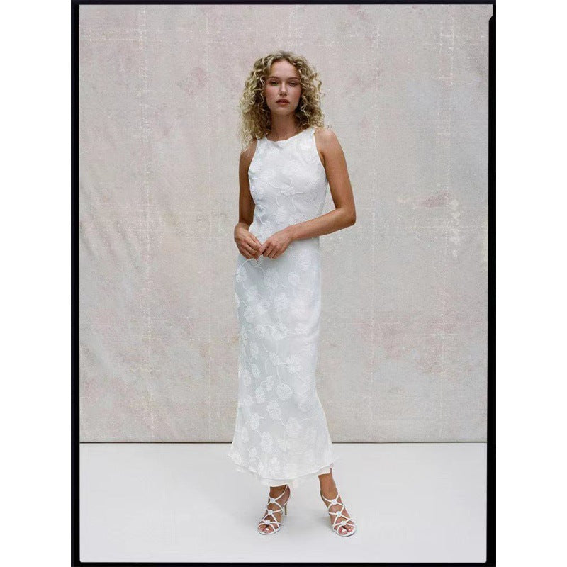 Damen Maxi-Kleid mit floralem Spitzenmuster und elegantem, schwingendem Saum Drune