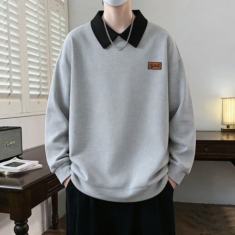 Herren Weitgeschnittenes Polo-Sweatshirt mit Kontrastkragen und Waffelstruktur Drune