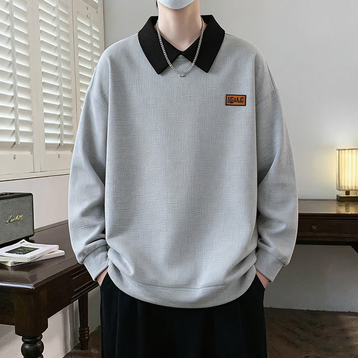 Herren Weitgeschnittenes Polo-Sweatshirt mit Kontrastkragen und Waffelstruktur Drune